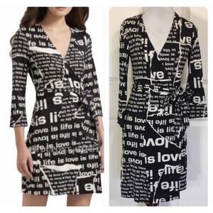 Rare DVF Vintage Life Is Love Silk Wrap Dress Diane von Furstenberg Size 10